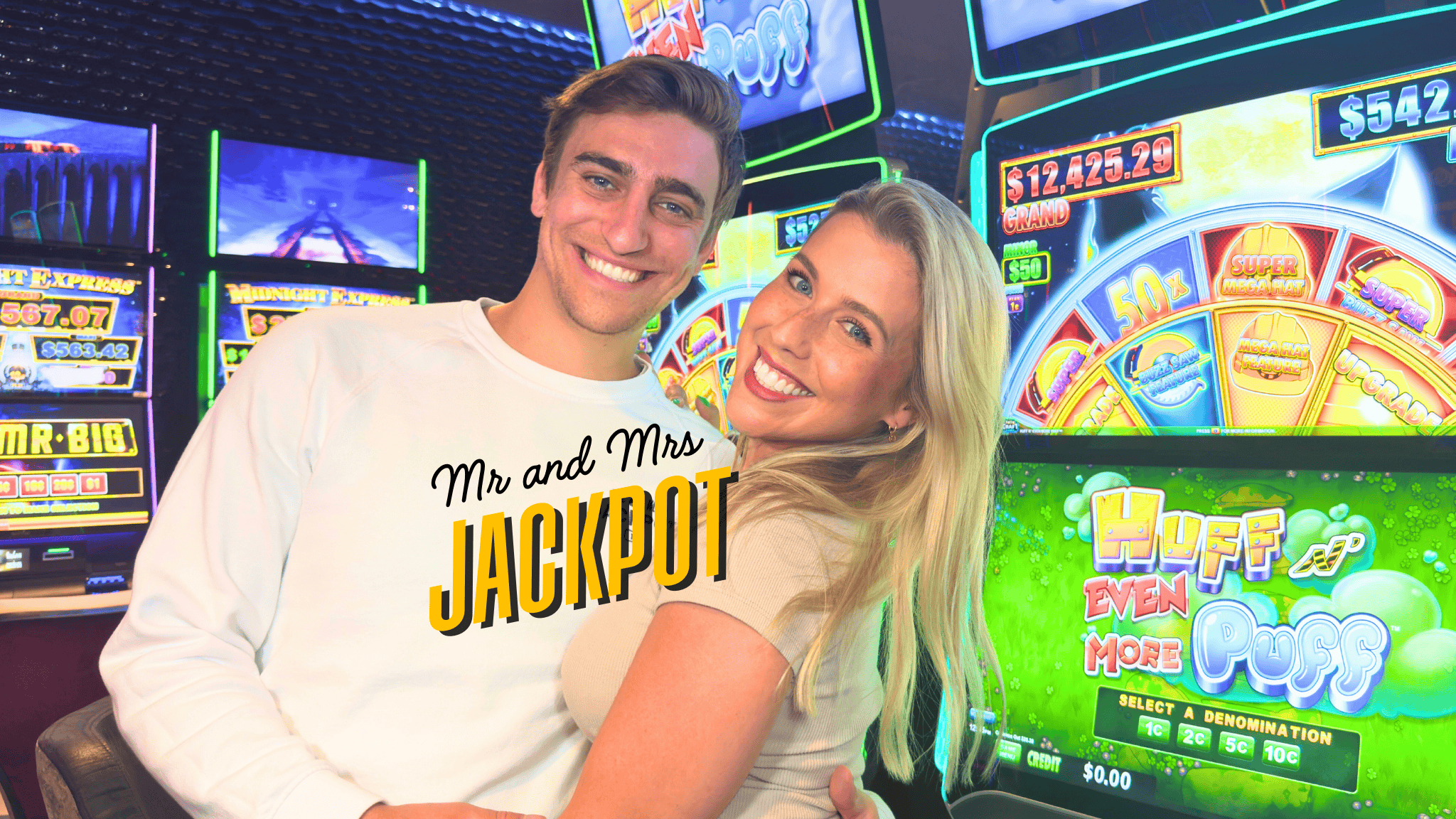 Mr and Mrs Jackpot celebrating in a casino